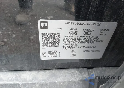 2024 Chevrolet Suburban 4Wd Ls z USA, uszkodzony, nr VIN 1GNSKBKD7RR116763